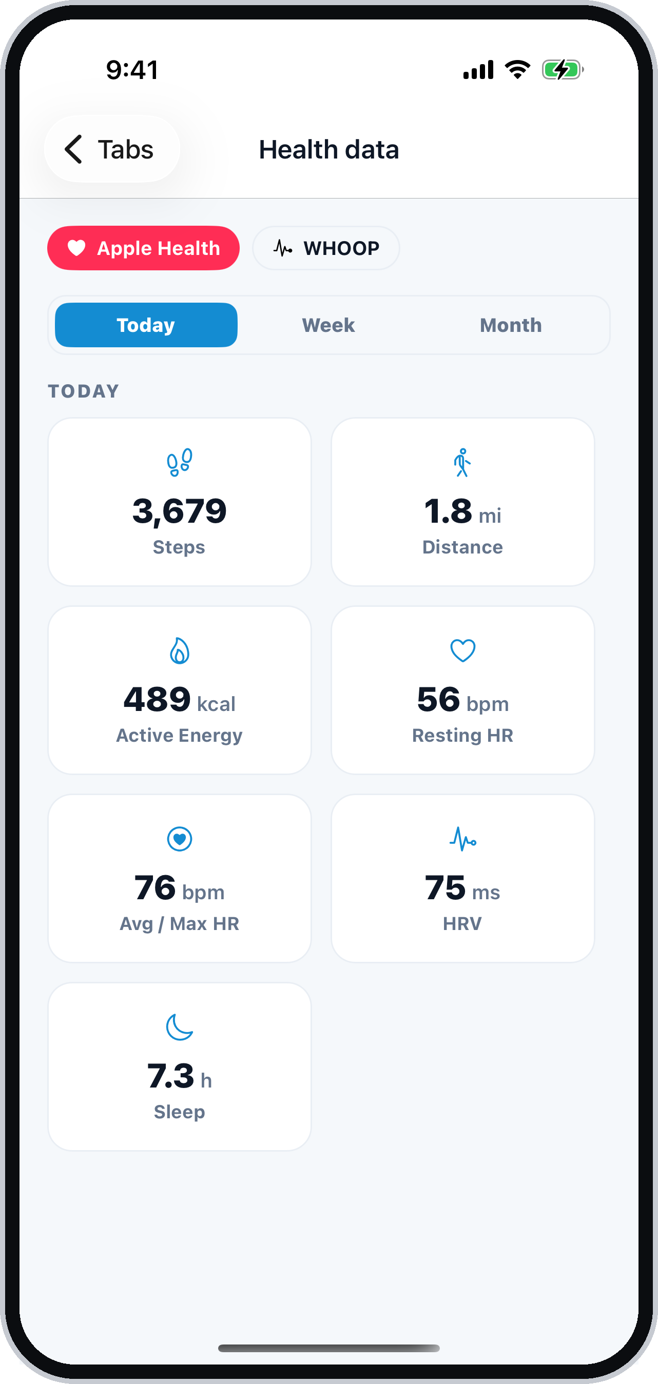 Health tiles: steps, heart rate, sleep and more