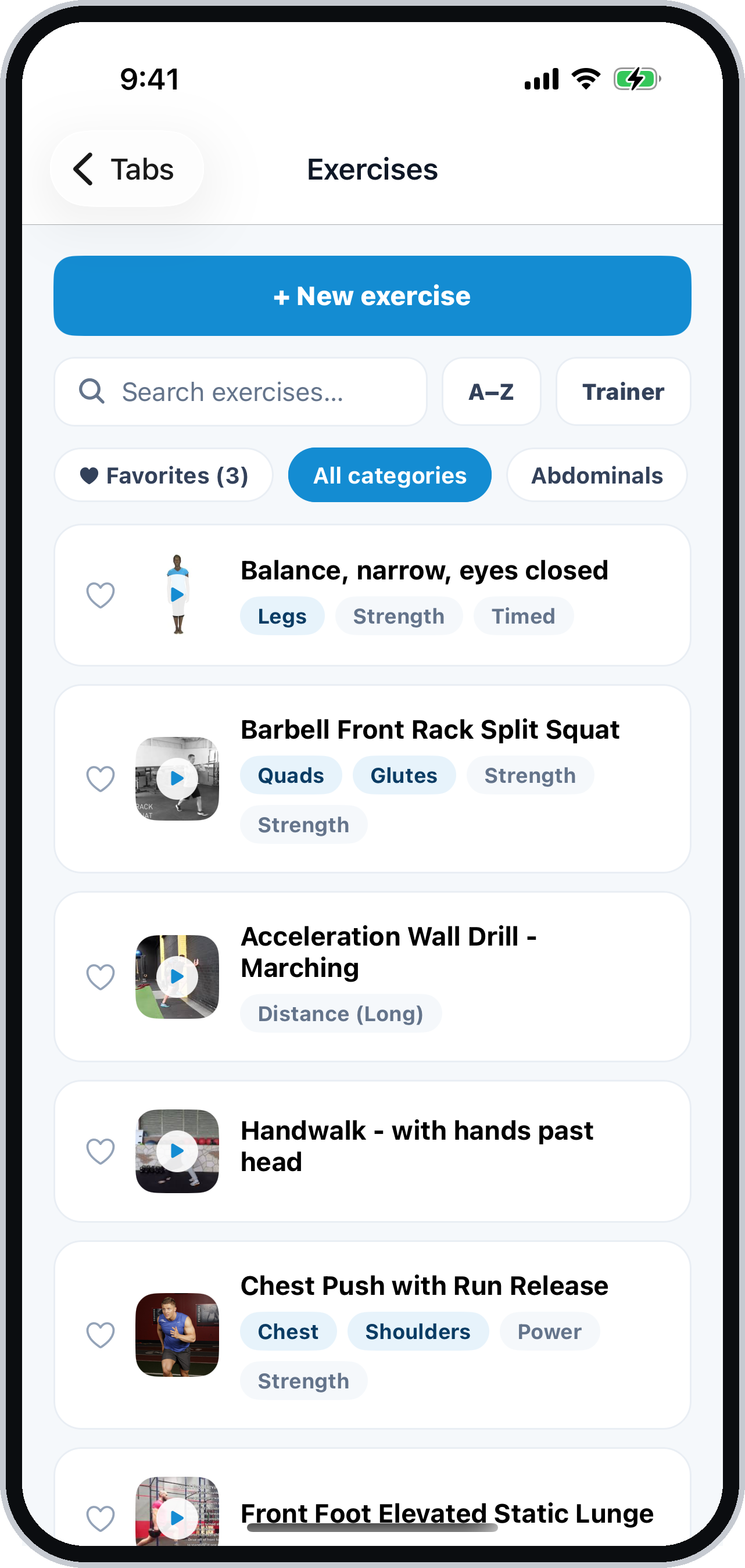The exercise library, searchable