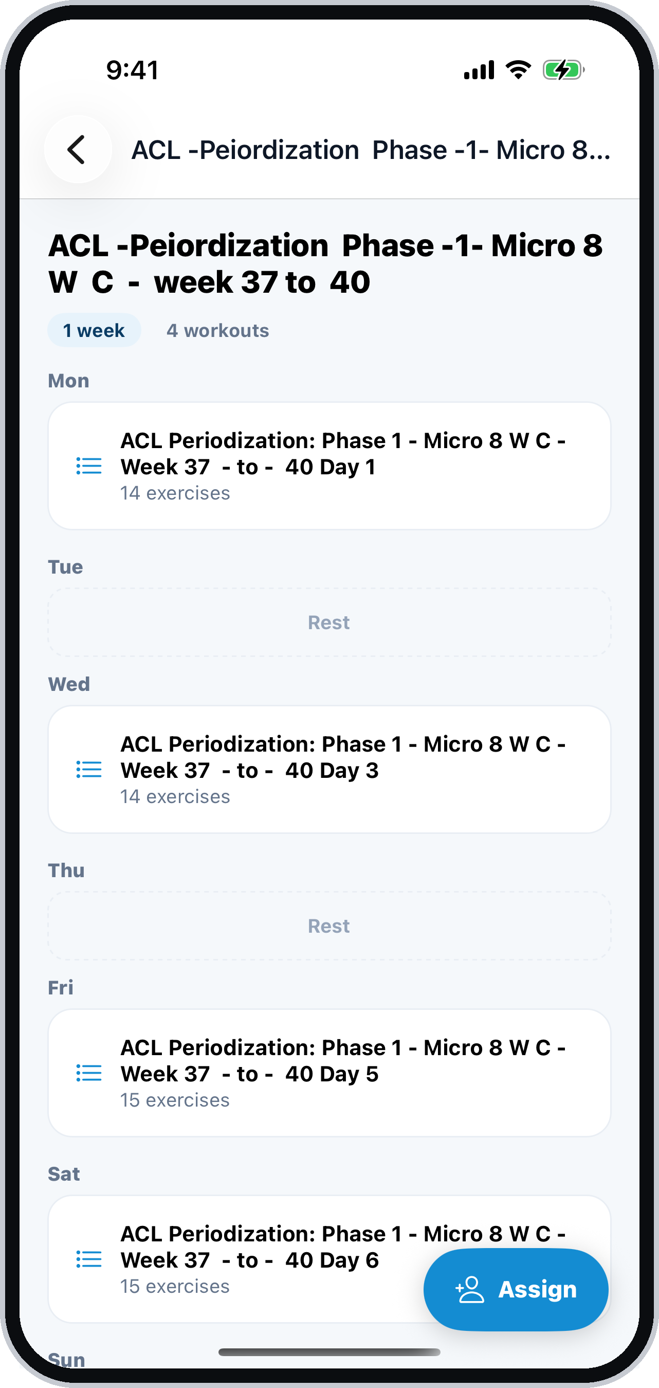 A multi-week program laid out day by day